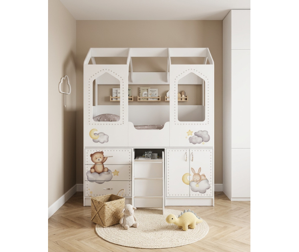 Детская кровать Домик  ДС-14 рисунком Мишка