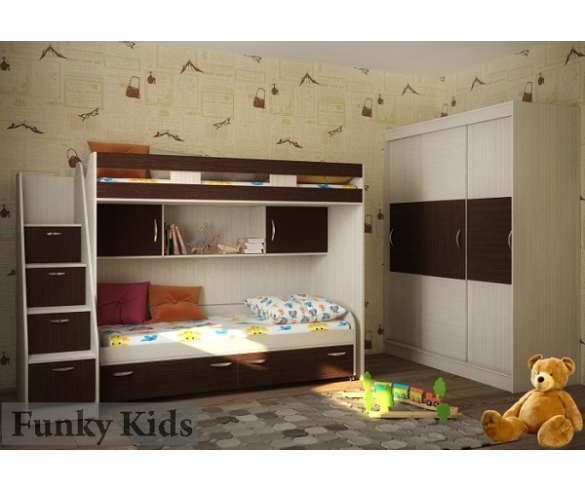 Кровать чердак Фанки Кидз 22+ кровать13/53+ шкаф купе 13/59 + тумба лестница 13/8
