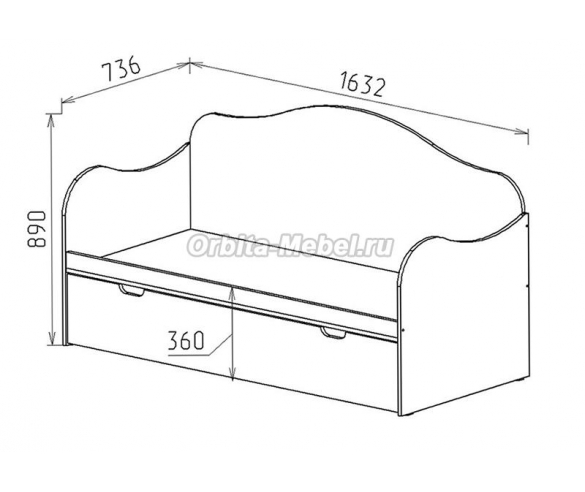 Схема кровати со спальным местом 160х70 см. 