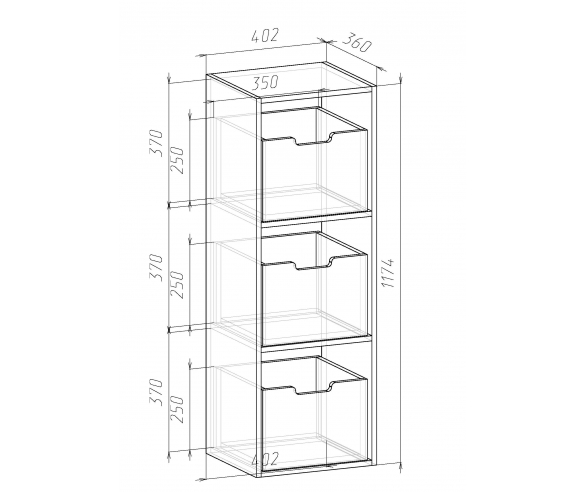 Схема стеллажа с ящиками