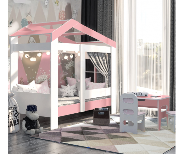 Кровать домик ДС-32 в розовом цвете