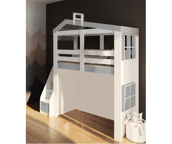 Кровать домик с окошком ДС-34 с серыми вставками