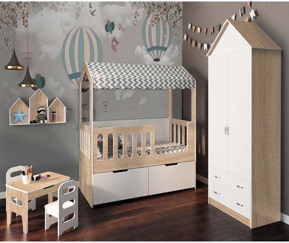 Кровать ДС-35 в цвете Дуб Бардолино со шкафом и столиком