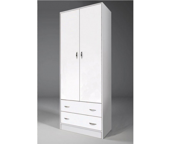 Двухдверный шкаф с выдвижными ящиками в белом цвете