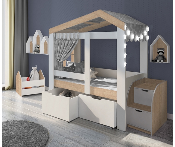 Домик Сказка ДС-36 с выскоми ящиками: отделка в цвете Дуб Бардолино