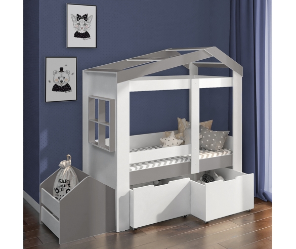 Домик с отделкой в сером цвете в комплекте с ящиком для игрушек