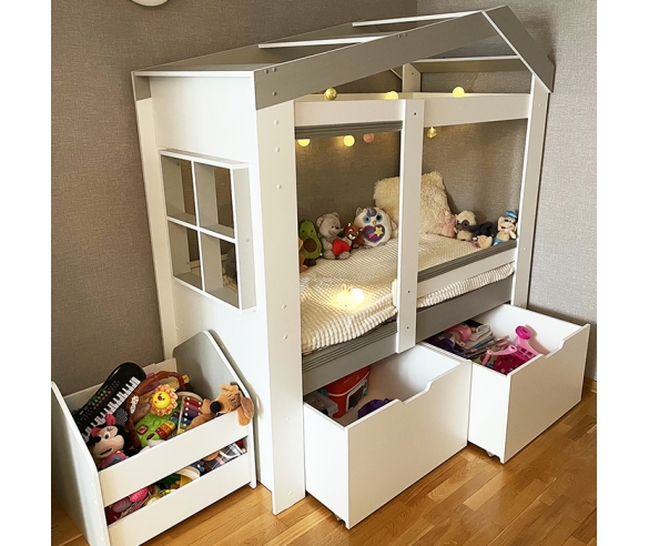 Домик ДС-36 с высокими ящиками и отделкой в сером цвете