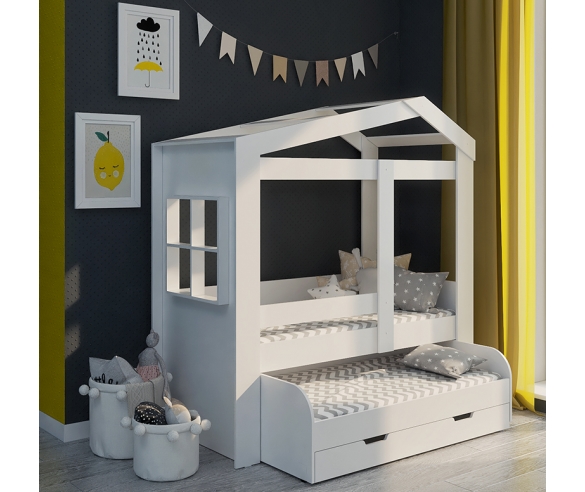 Домик Сказка ДС-36 с выкатной кроватью в белом цвете