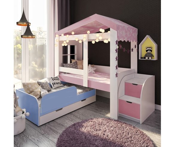 Кровать ДС-36 с выкатной кроватью в цветном исполнении 