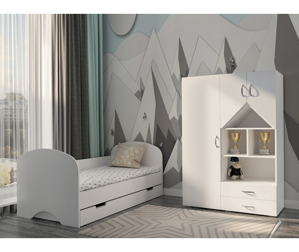 Кровать Нордик с нижним ящиком в белом цвете
