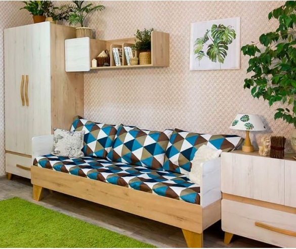 Кровать одноярусная без нижнего ящика серии Риган+комод+шкаф+полка книжная навесная 