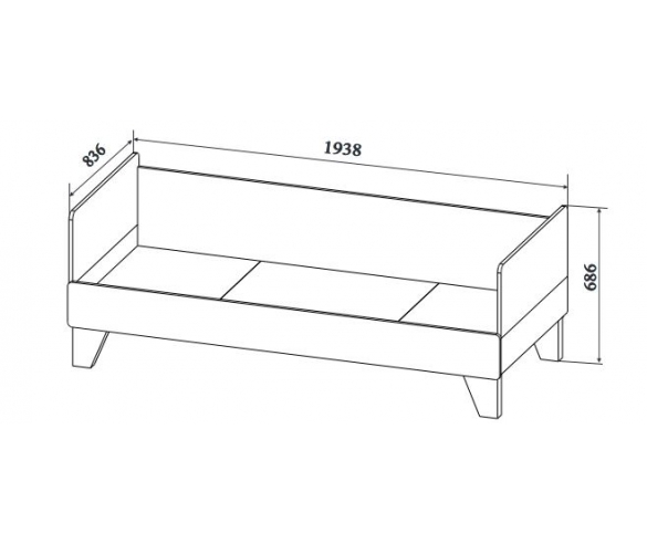 Схема с размерами кровати без ящика Риган