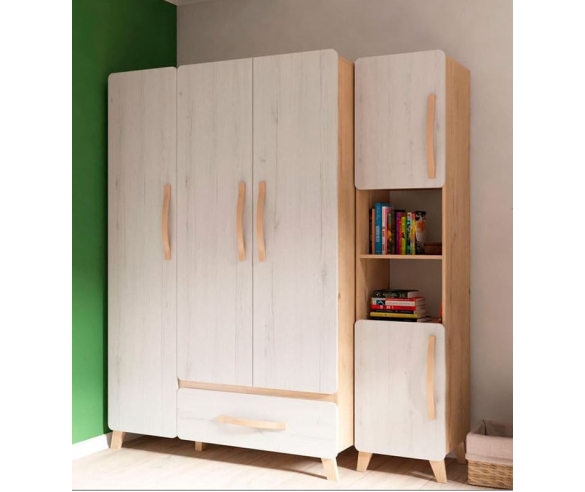 Стеллаж узкий универсальный+ трехстворчатый шкаф