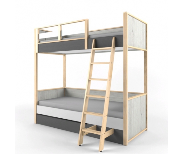 Двухъярусная кровать Ньютон Грей с деревянной лестницей 