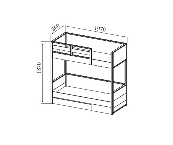 Схема с размерами двухъярусной кровати Ньютон Грей