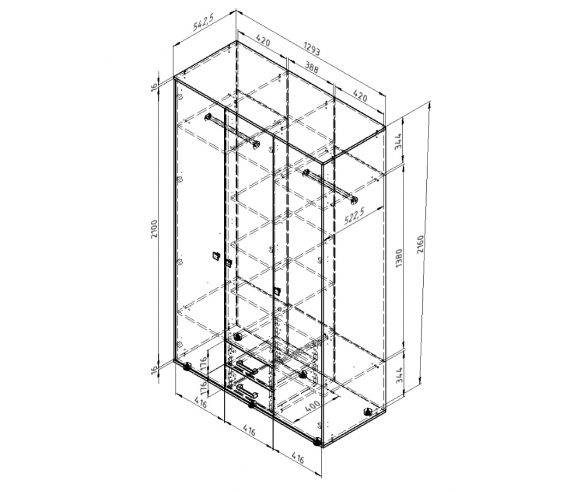 Трехдверный шкаф Дельта схема с размерами