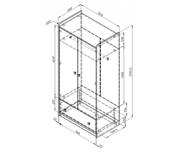 Шкаф двухдверный серия Дельта Сильвер , размеры