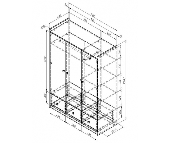 Трехдверный шкаф Дельта Сильвер , размеры