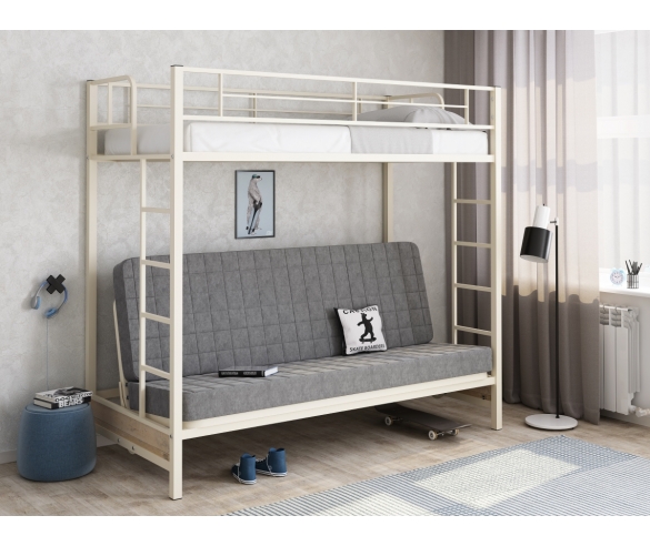 Двухъярусная кровать с диваном Мадлен Слоновая кость/Серый