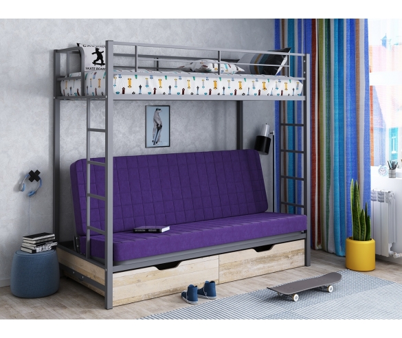 Двухъярусная кровать с диваном Мадлен в комплектации с ящиками