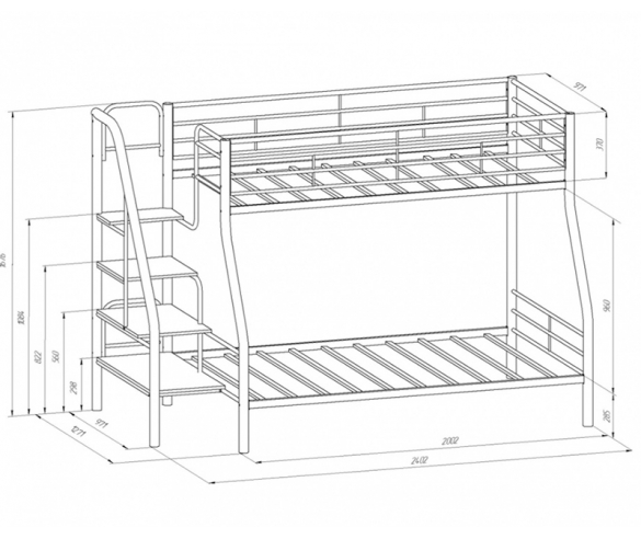 Схема двухъярусной металлической кровати Толедо 1