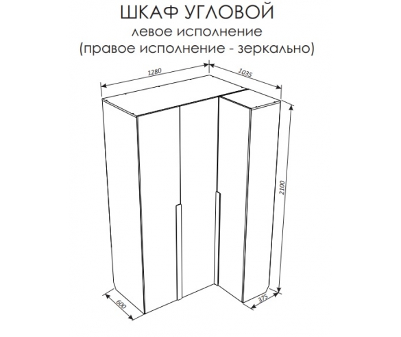 Схема с размерами углового шкафа