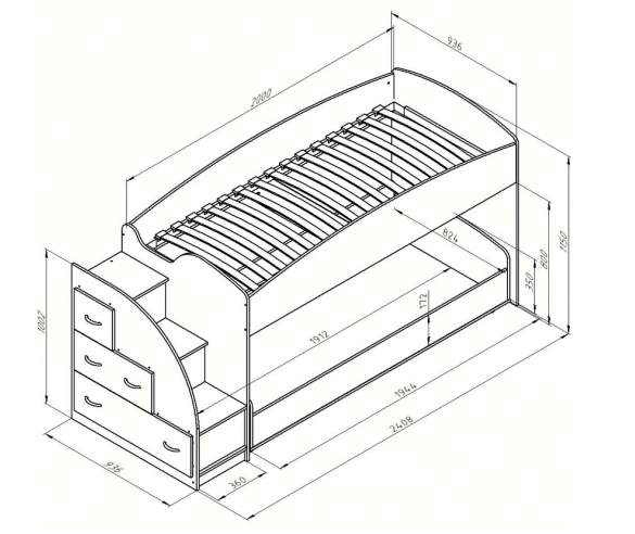Кровать двухъярусная "Дюймовочка-4", модель 1, Схема