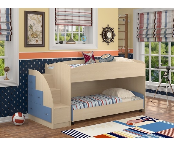 Кровать двухъярусная "Дюймовочка-4" Корпус: Дуб Молочный,Фасад: Голубой