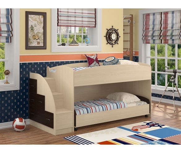 Кровать двухъярусная "Дюймовочка-4" Корпус: Дуб Молочный,Фасад: Венге