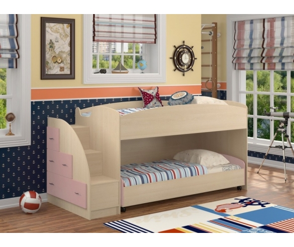 Кровать двухъярусная Дюймовочка-4 Корпус: Дуб молочный / фасад 