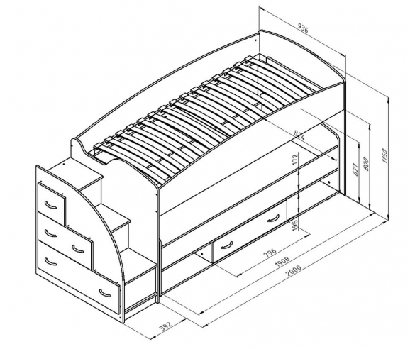 Кровать двухъярусная "Дюймовочка-4", модель 2, Схема
