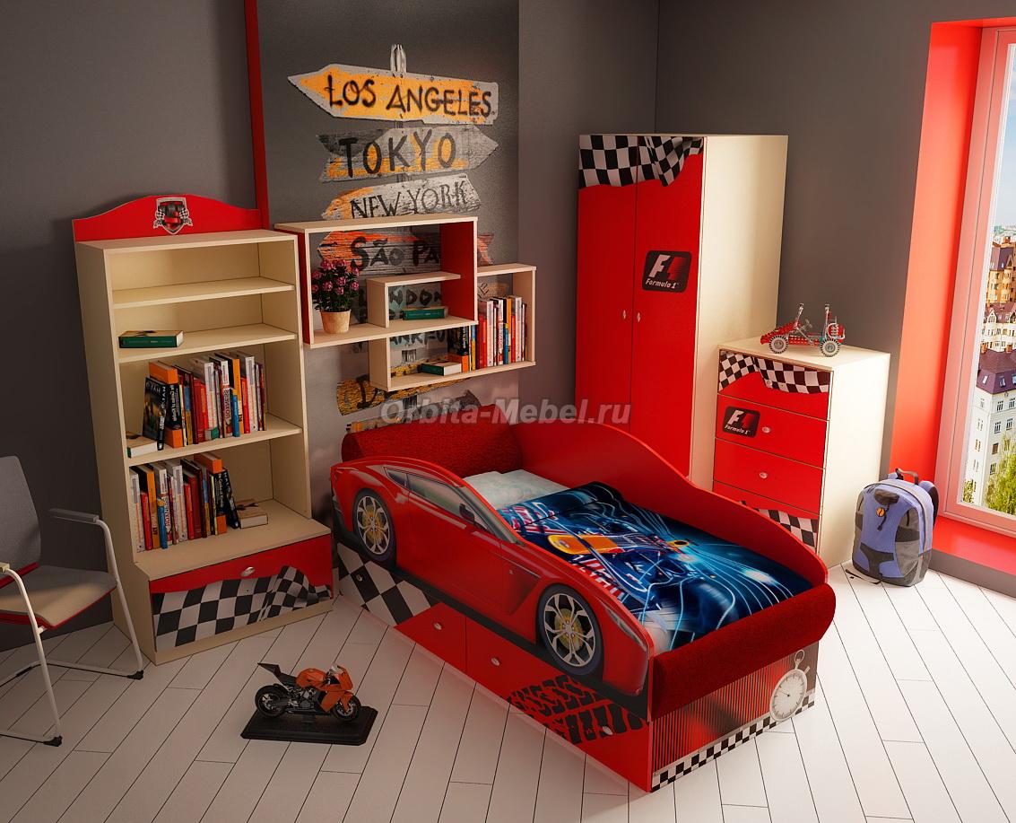 Кровать машина Тесла на подиуме с мягкими элементами